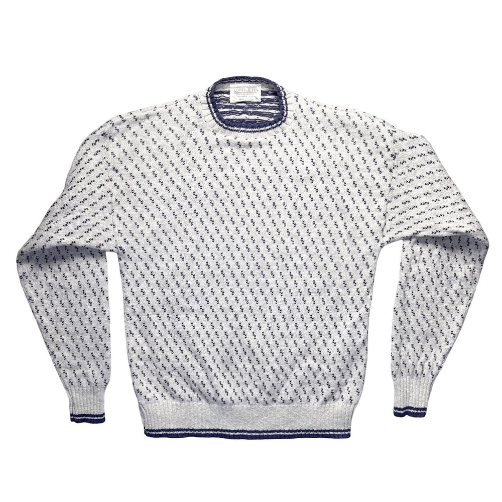 Lord Jeff Vintage Mens Medium Sweater Cotton Jute Cream Navy‎ Blue Made in USA